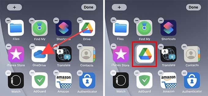 Visual instructions for dragging one icon on top. of another 