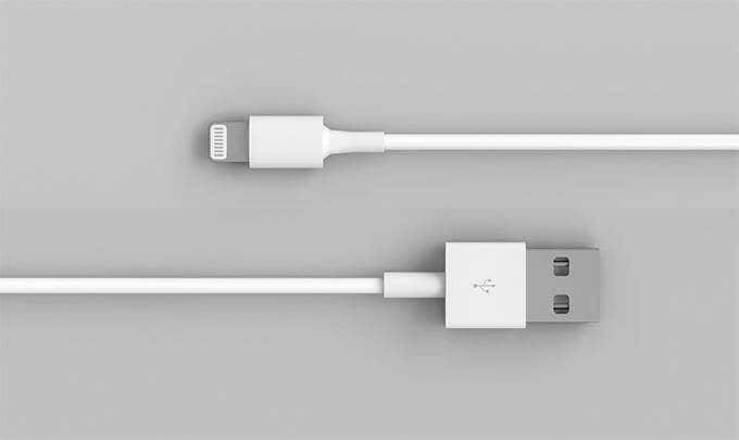Both ends of a USB to Lightning cable