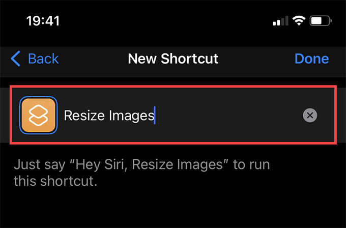 Shortcut named Resize Images