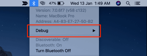 Bluetooth > Debug