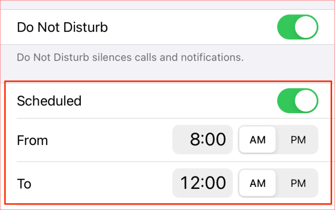 Do Not Disturb with Schedule toggled on 