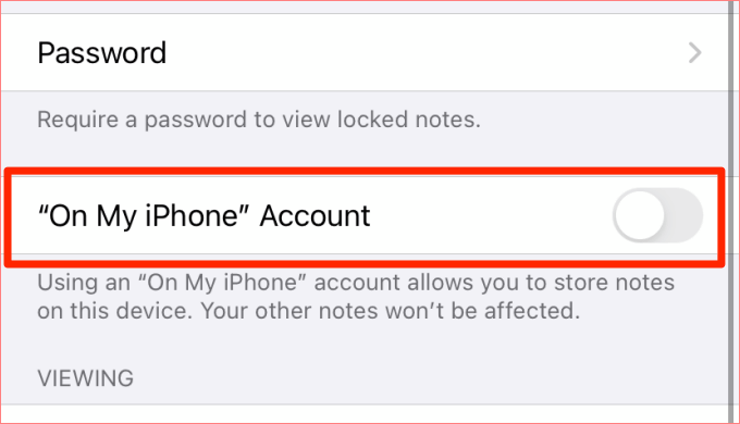 "On My iPhone" Account toggle 