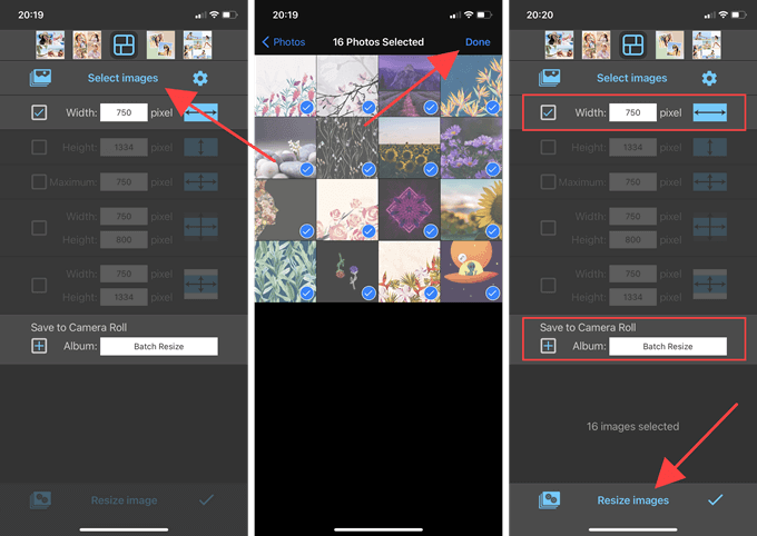 Visual instructions how to use Batch Resize app 