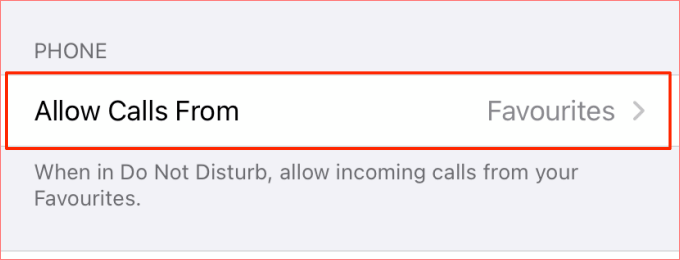 Do Not Disturb > Allow Calls From option 