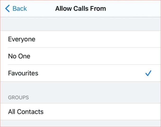 Allow Calls From Favorites selected 