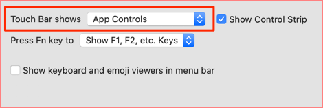 Touch Bar shows dropdown menu