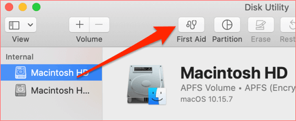 First Aid button in Disk Utility 