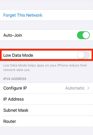Low Data Mode toggle 