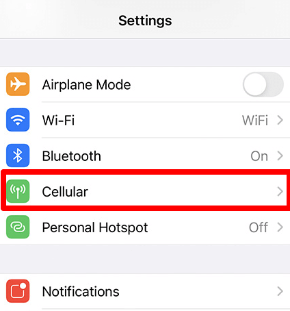 Settings > Cellular