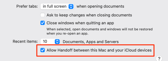System Preferences > General with “Allow Handoff between this Mac and your iCloud devices” option checked