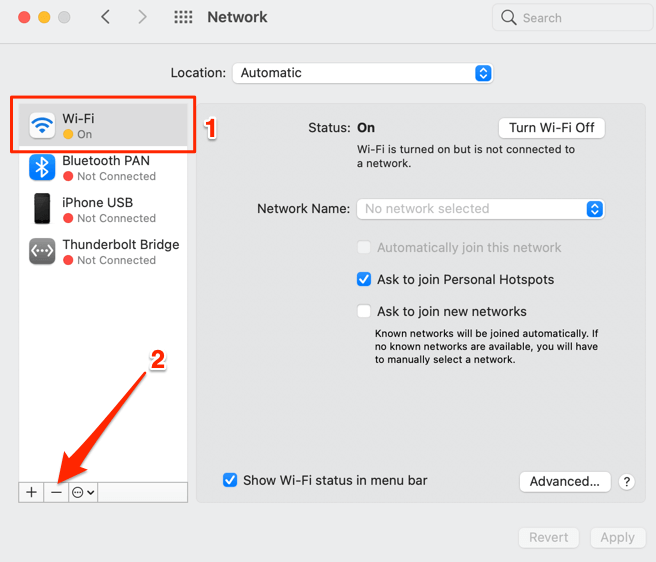 Minus button in Network settings 