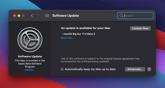 Software Update window 