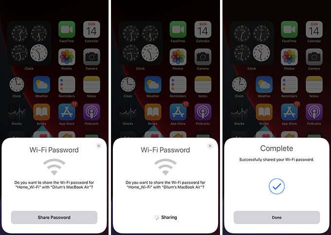 Share Password in Wi-Fi Control Center 