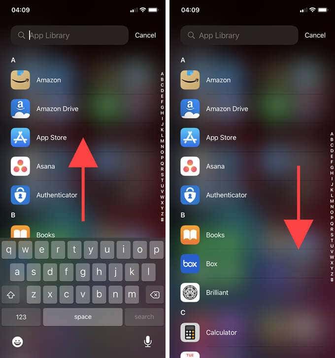 Swipe-up and swipe-down gestures on iPhone 