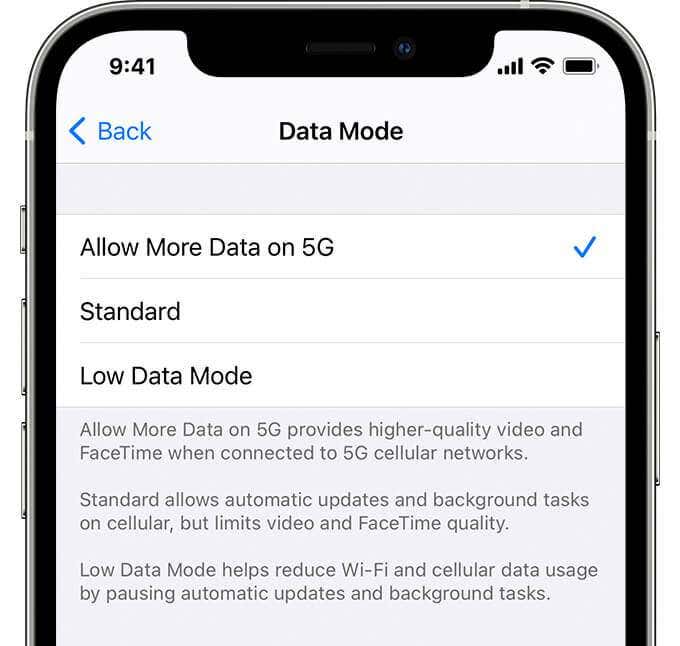 Allow More Data on 5G selected 
