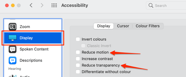 System Preferences > Accessibility > Display Reduce transparency and Reduce motion checkboxes 
