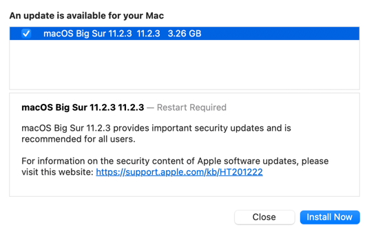 An update is available for your Mac screen 