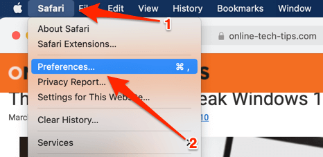Safari > Preferences 