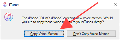 Copy Voice Memos button 