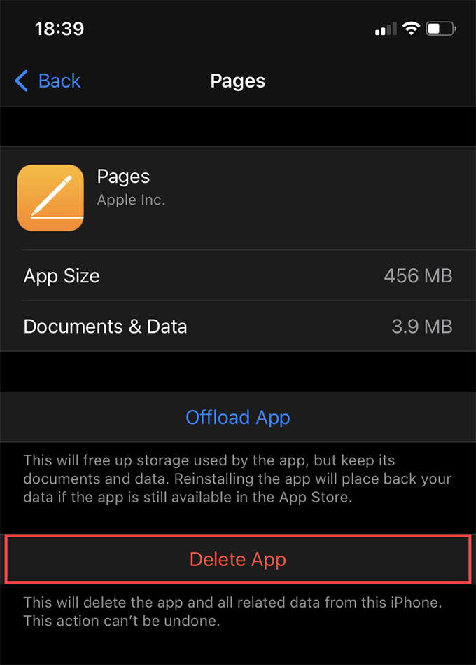 Delete App button