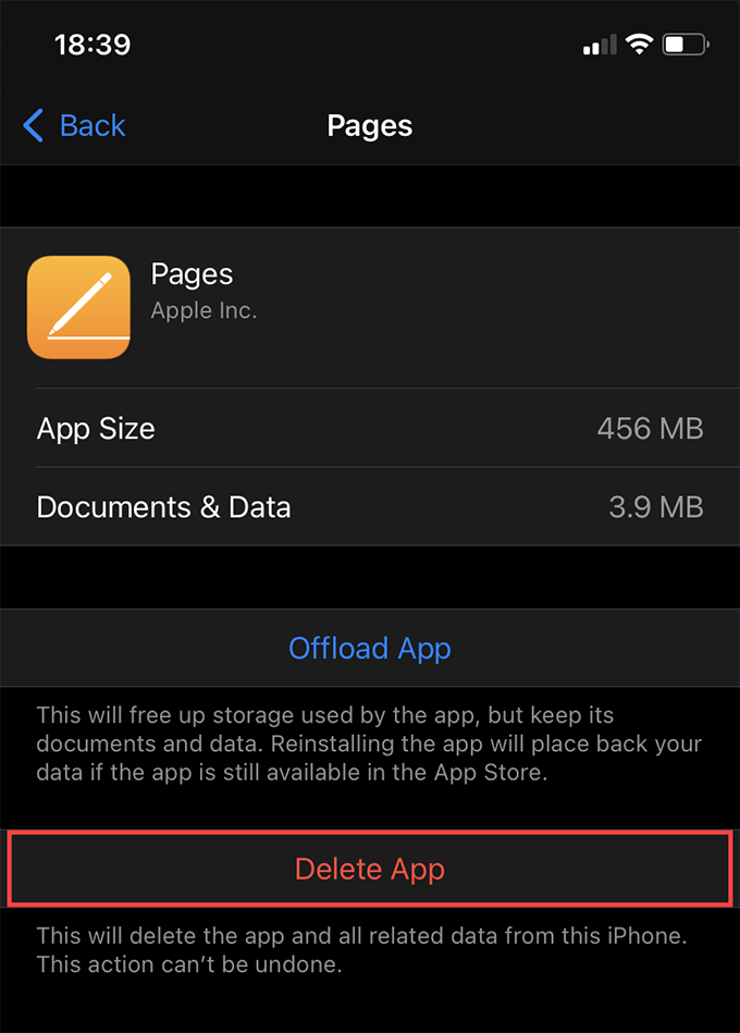 Delete App button 