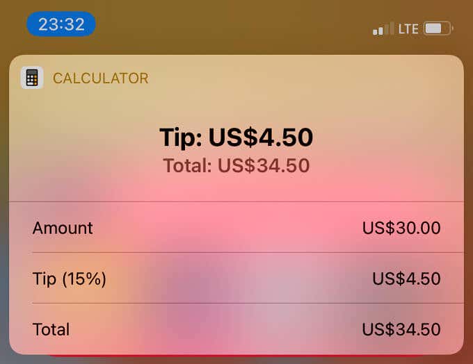 Tip Calculated on Siri
