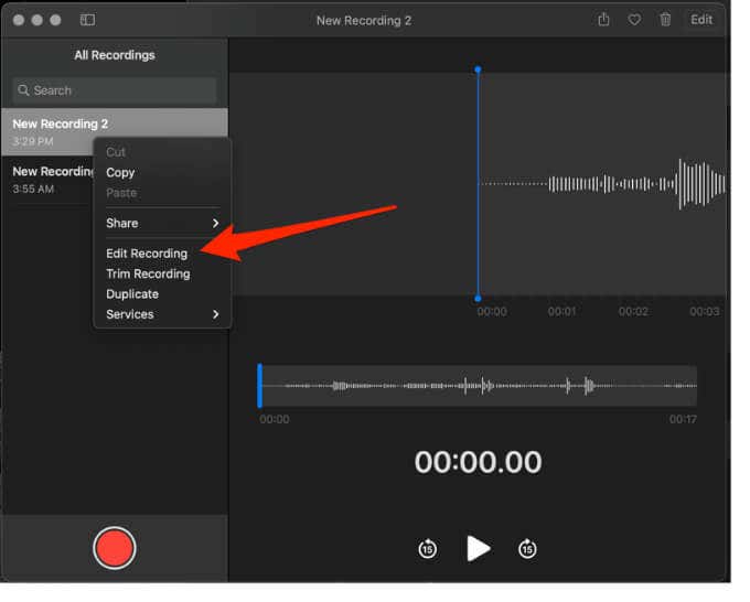 Edit Recording in right-click menu 