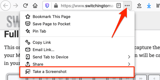 Take a screenshot in three-dot icon menu 