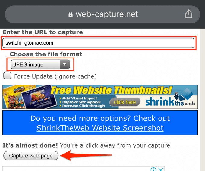 Web-capture.net screen 