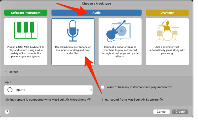 Audio > Record using a microphone