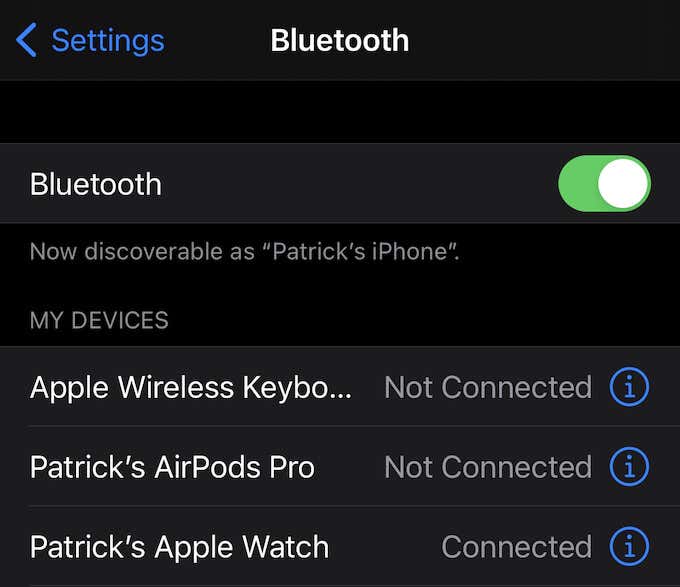 "i" symbol in Bluetooth settings