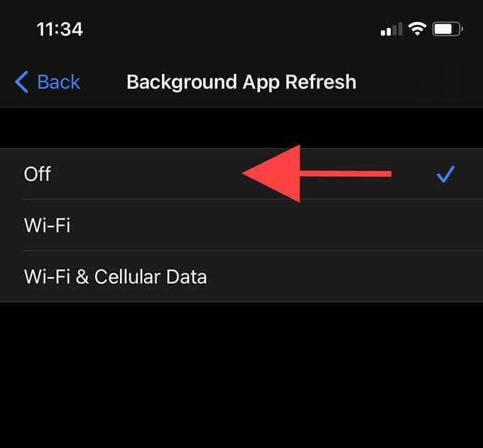 Off selected in Background App Refresh