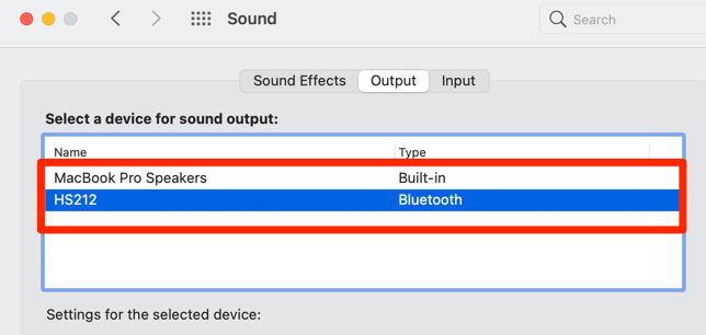 Settings > Sound > Output window