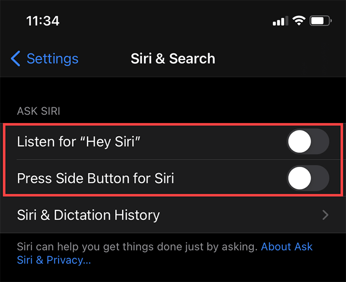 Siri deactivated in Siri & Search