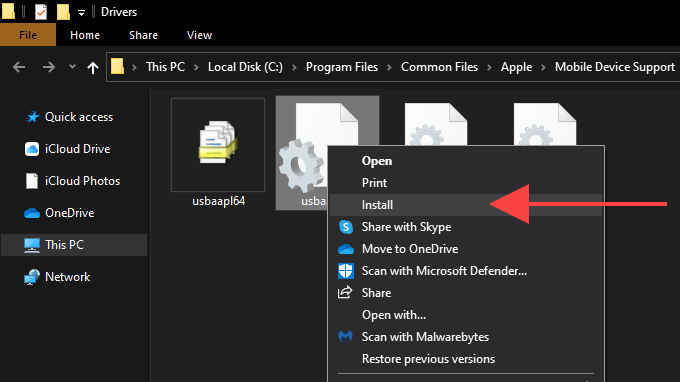 Install in right-click menu