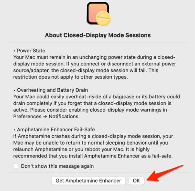 Features and effects of Amphetamine's Closed-Display mode and OK button 