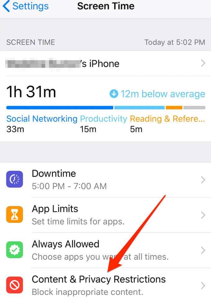  Settings > Screen Time > Content and Privacy Restrictions 
