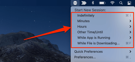 Menu where you choose length of time to keep your Mac turned on 