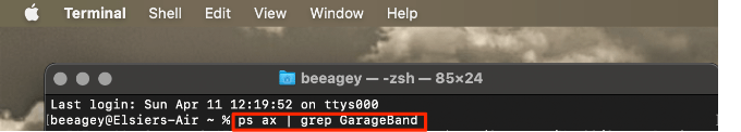 grep GarageBand in Terminal 