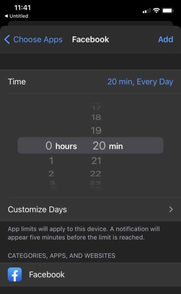 Time limit screen for app
