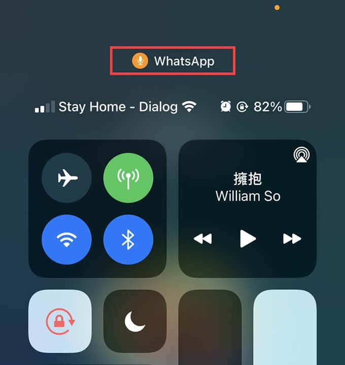 WhatsApp using microphone indicated in Control Center