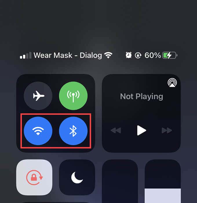 Wi-Fi and Bluetooth status in Control Center