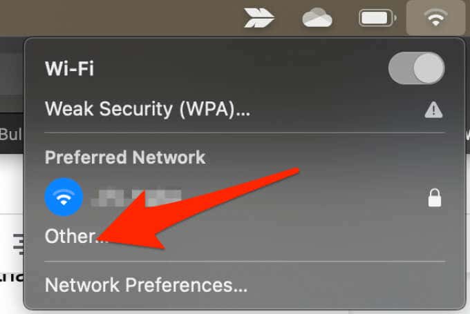 Other selected in Wi-Fi menu 