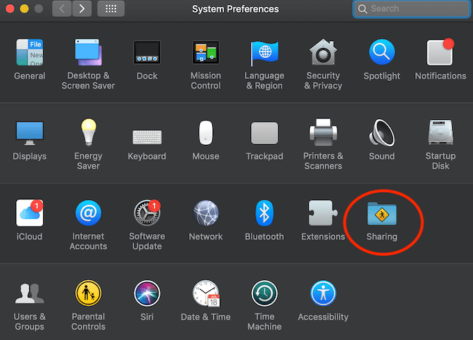 Sharing in System Preferences