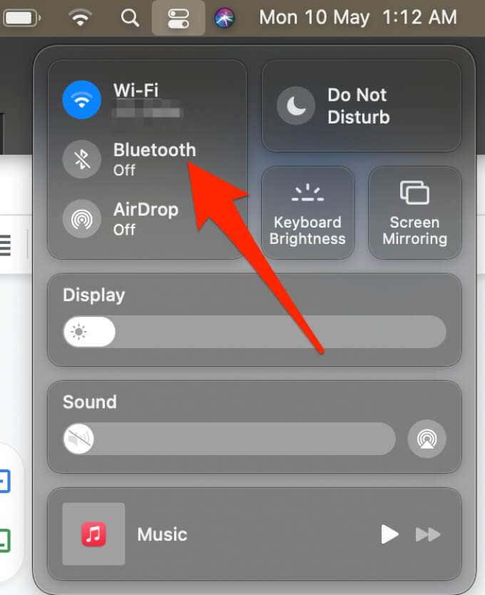 Bluetooth off in Control Center
