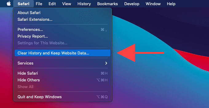 Clear History and Keep Website Data in option menu 