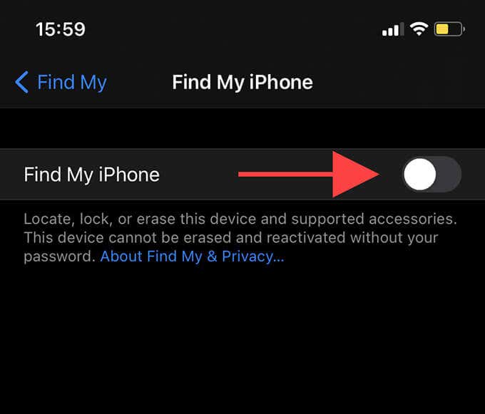 Find MY iPhone toggled off 