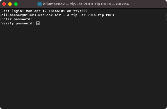 zip -er command in Terminal 