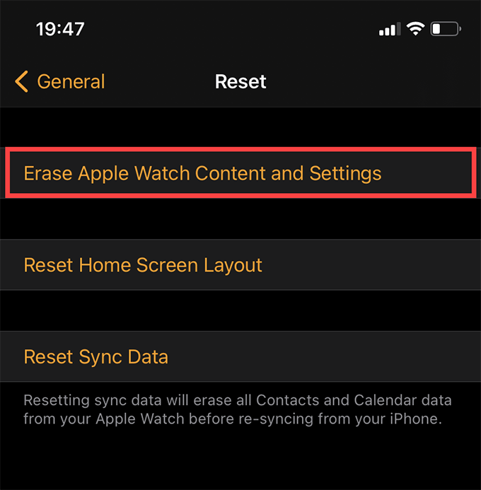 General > Reset > Erase Apple Watch Content and Settings