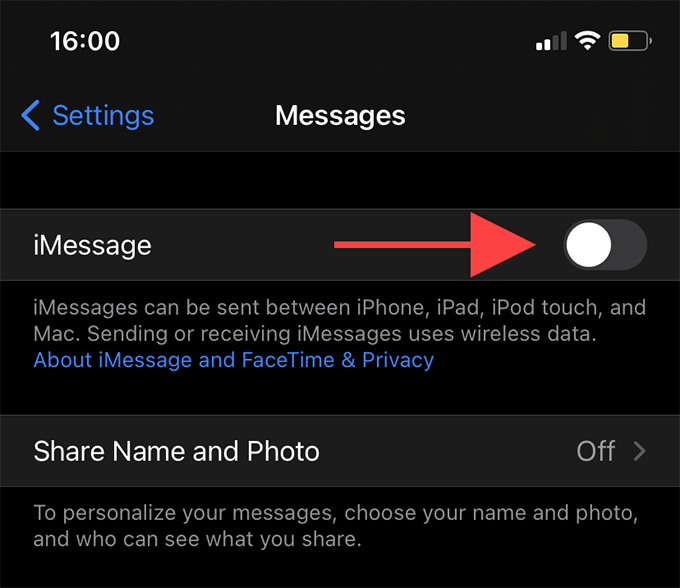 iMessage toggled off 